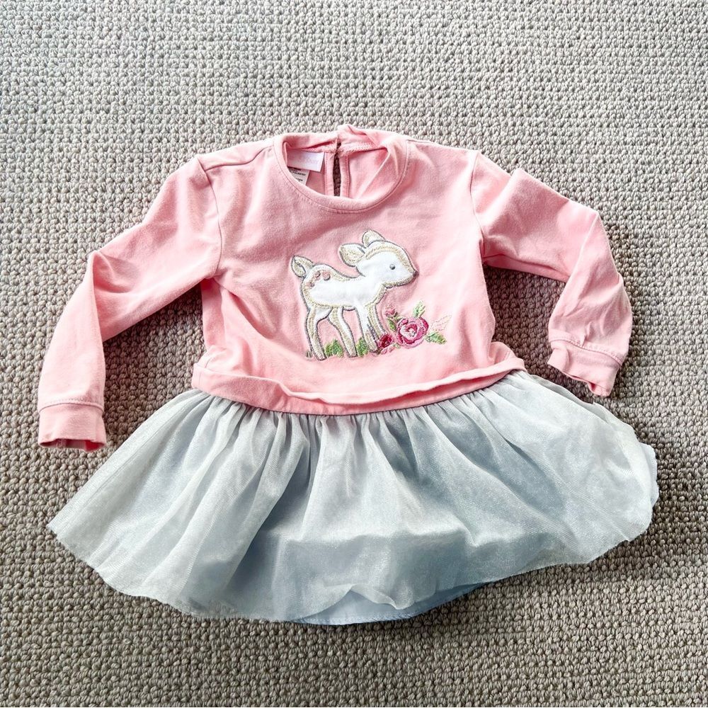 🍭6/$30 Bonnie Baby Deer Fawn Tulle Bottom Long Sleeve Shirt for Baby Girl 12m